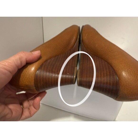 Tory Burch Tan Leather 8M Peep Toe Wedge Heels Shoes - Picture 9 of 9